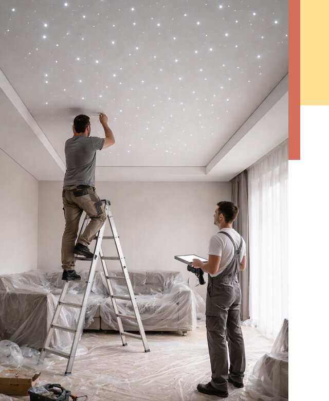 Монтаж натяжного потолка «звездное небо» в Беслане от 6582 руб. | ОТДЕЛОЧНИК-Бсл