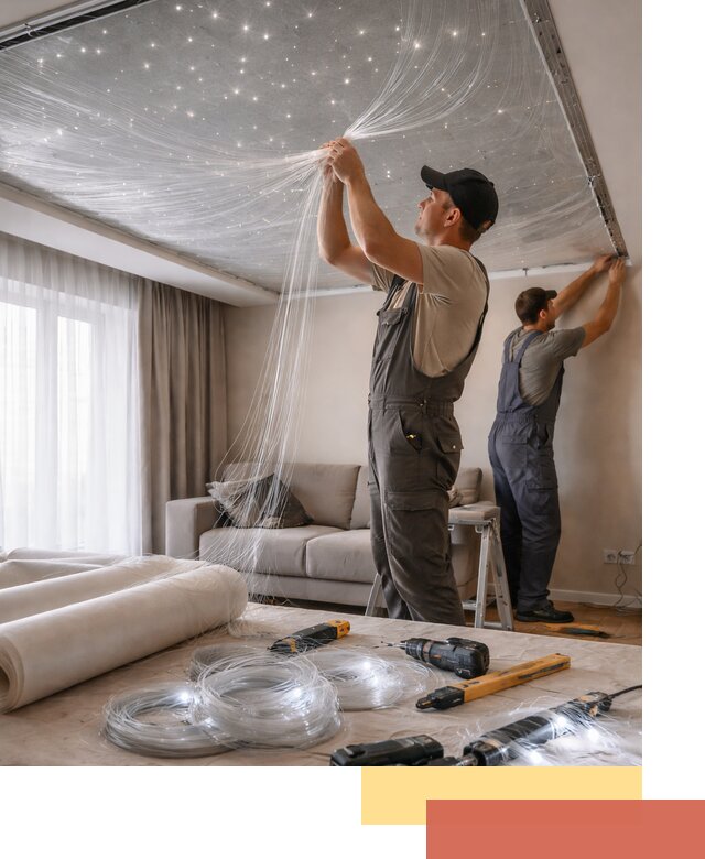 Монтаж натяжного потолка «Звездное небо» в Беслане