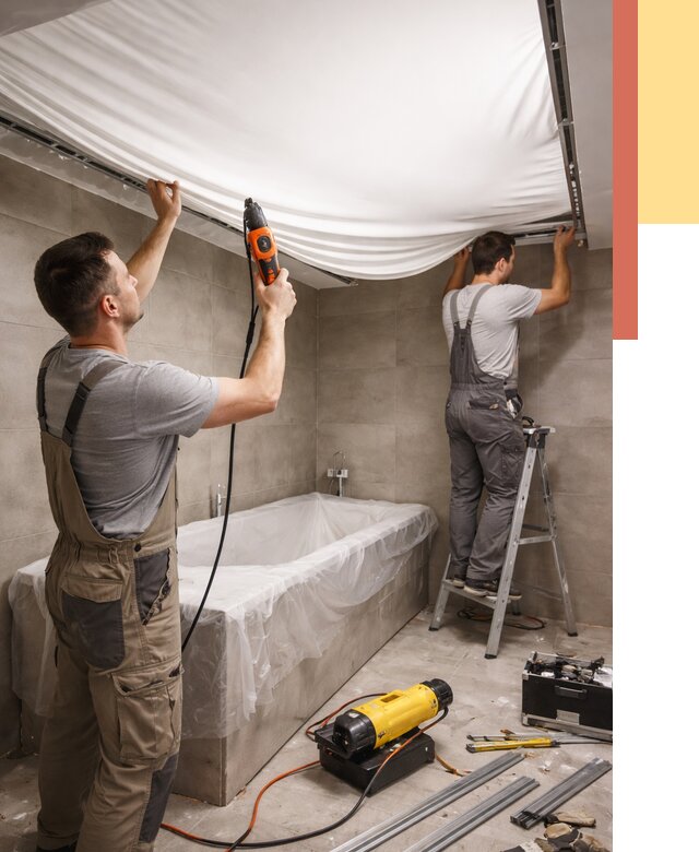 Монтаж натяжного потолка в ванной в Беслане от 1215 руб. под ключ | ОТДЕЛОЧНИК-Бсл