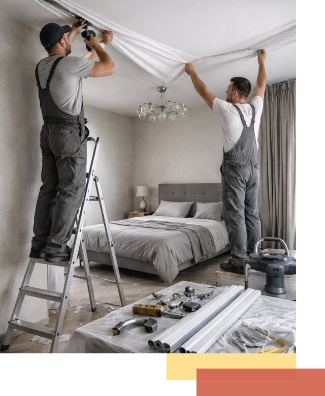 Монтаж натяжного потолка в спальне в Беслане