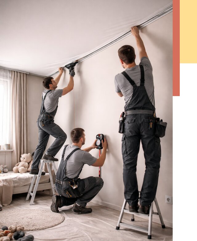 Монтаж натяжного потолка в детской в Беслане от 3544 руб. — быстро и недорого | ОТДЕЛОЧНИК-Бсл