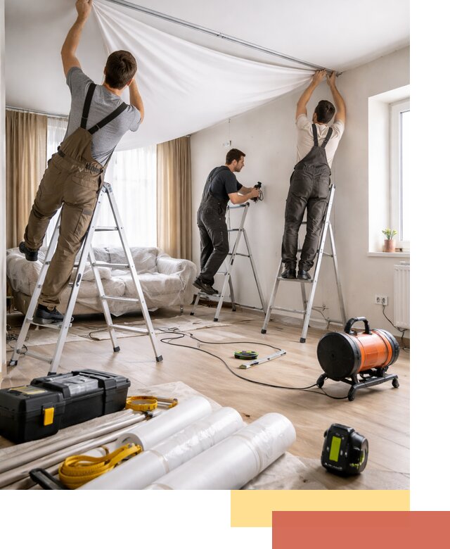 Монтаж натяжного потолка в гостиной в Беслане