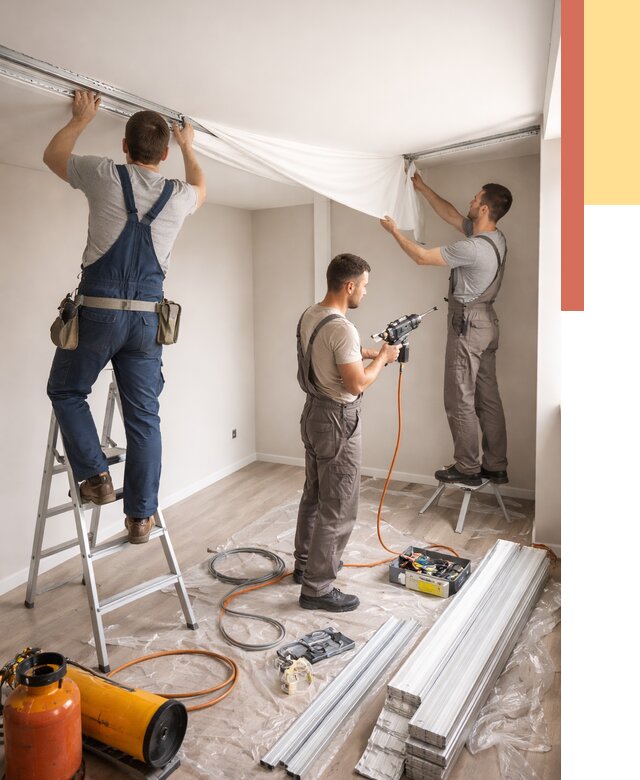 Монтаж натяжного потолка в студии в Беслане от 5569 руб. — быстро и недорого | ОТДЕЛОЧНИК-Бсл