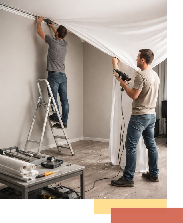 Монтаж натяжного потолка в студии в Беслане