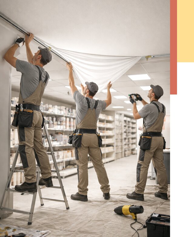 Монтаж натяжного потолка в магазине в Беслане от 4557 руб. быстро и недорого | ОТДЕЛОЧНИК-Бсл