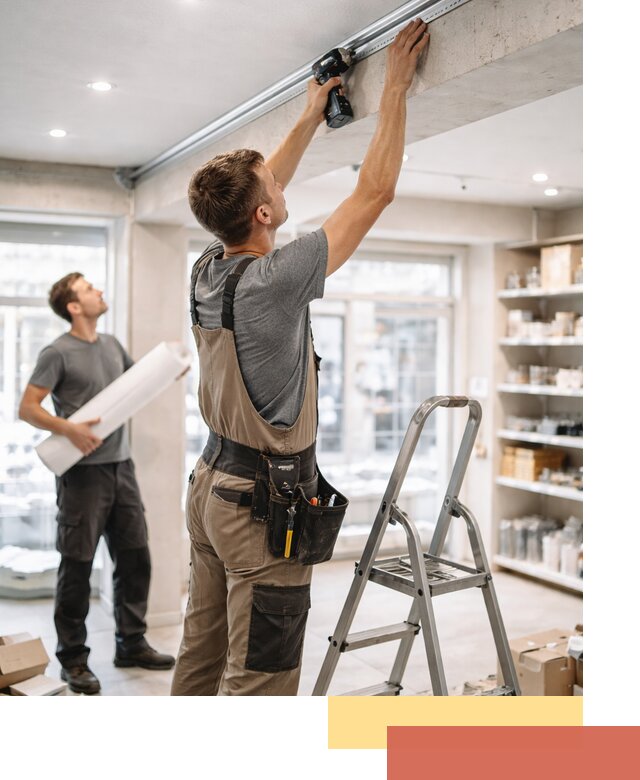 Монтаж натяжных потолков в магазине в Беслане