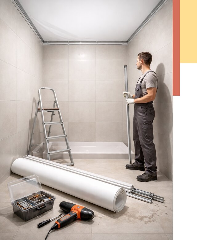 Монтаж натяжного потолка в санузле в Беслане от 1873 руб. — ОТДЕЛОЧНИК-Бсл