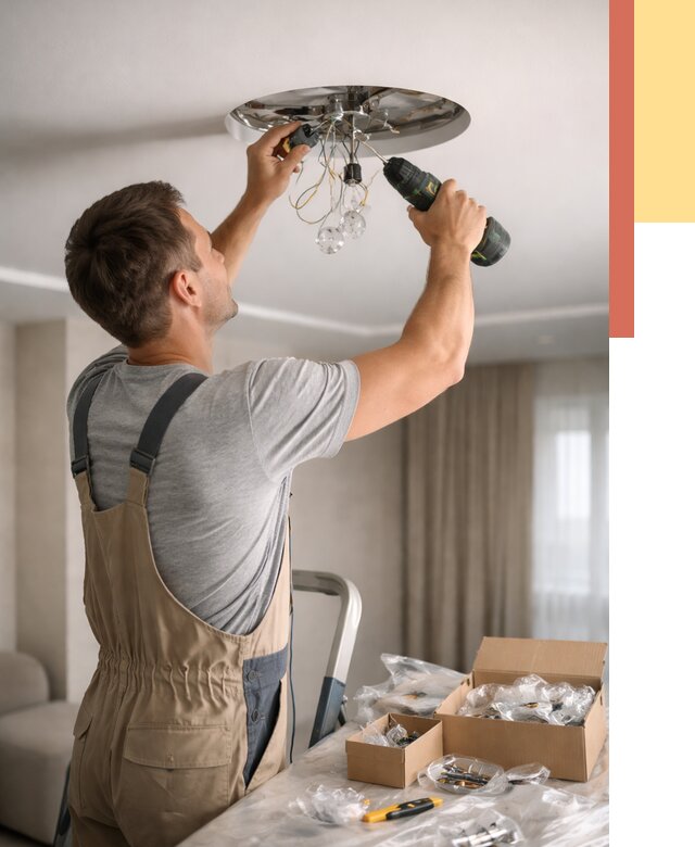 Установка люстры в натяжной потолок в Беслане от 1215 руб. | Быстро и недорого — ОТДЕЛОЧНИК-Бсл