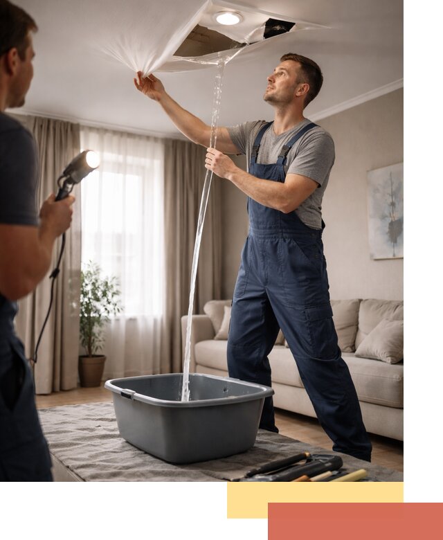 Слив воды с натяжного потолка в Беслане быстро и аккуратно