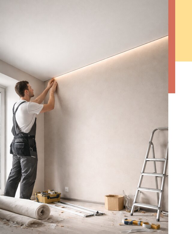 Теневые натяжные потолки в Беслане от 8303 руб. под ключ | ОТДЕЛОЧНИК-Бсл