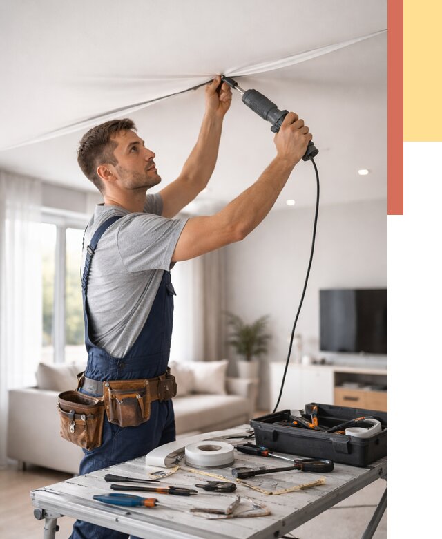 Ремонт натяжных потолков в Беслане от 9620 руб. под ключ — ОТДЕЛОЧНИК-Бсл