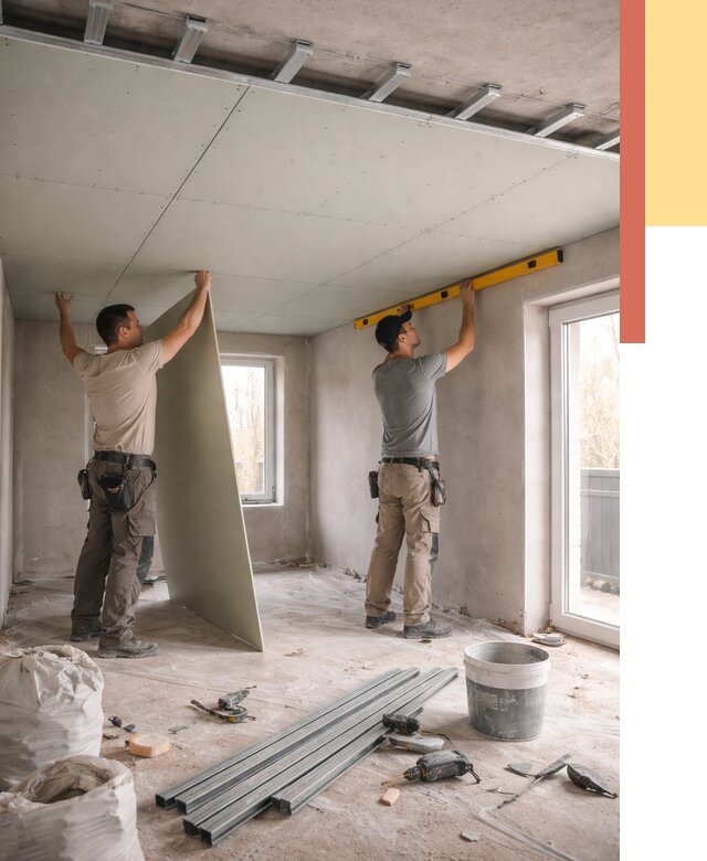 Одноуровневый потолок из гипсокартона в Беслане от 759 руб. — монтаж под ключ | ОТДЕЛОЧНИК-Бсл