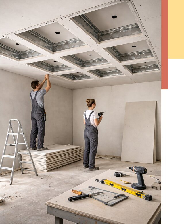 Кессонный потолок из гипсокартона в Беслане от 1873 руб. — монтаж и под ключ | ОТДЕЛОЧНИК-Бсл