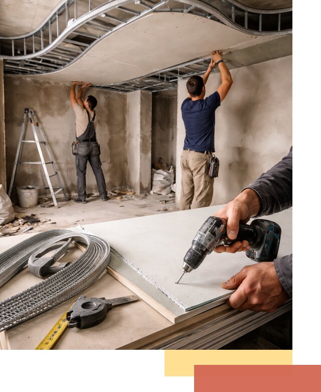 Криволинейный потолок из гипсокартона в Беслане — монтаж и отделка